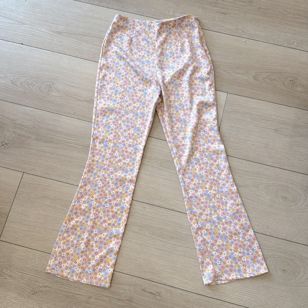 Zara Floral High Waist Flare Silky Pants Size Medium